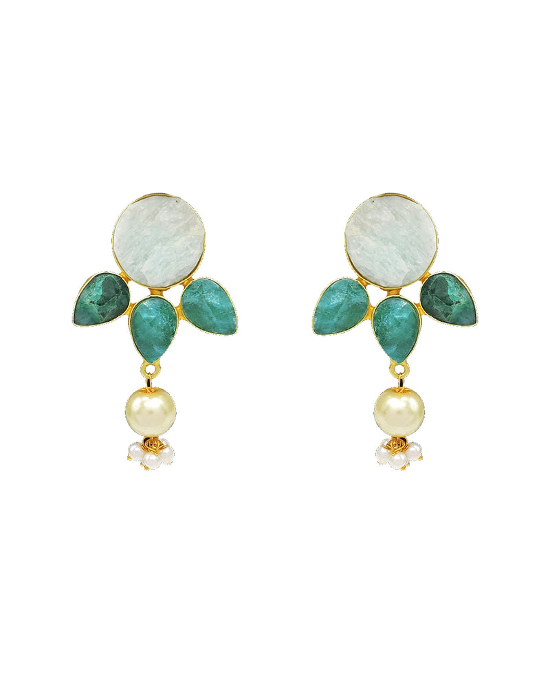 Amazonite & Green Haathi Earrings - Statement Earrings - Gold-Plated & Hypoallergenic Jewellery - Made in India - Dubai Jewellery - Dori