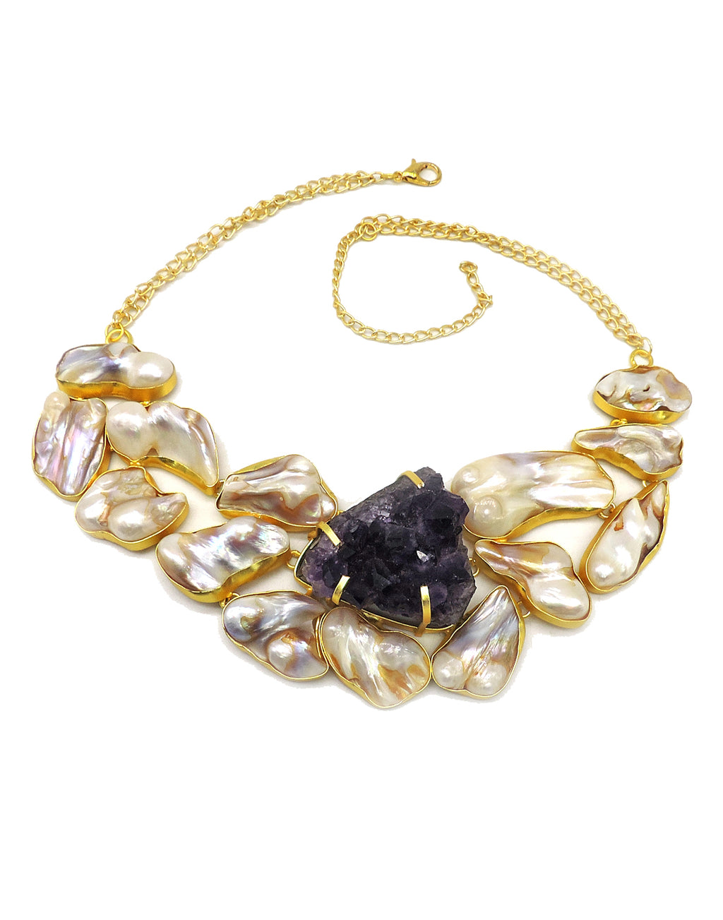 Amethyst & Baroque Pearl Necklace - Statement Necklaces - Gold-Plated & Hypoallergenic Jewellery - Made in India - Dubai Jewellery - Dori