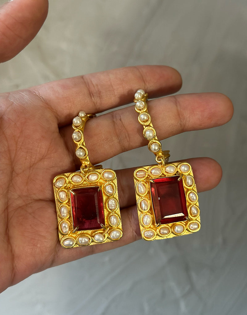 Talia Hoops (Red) - Statement Earrings - Gold-Plated & Hypoallergenic Jewellery - Made in India - Dubai Jewellery - Dori