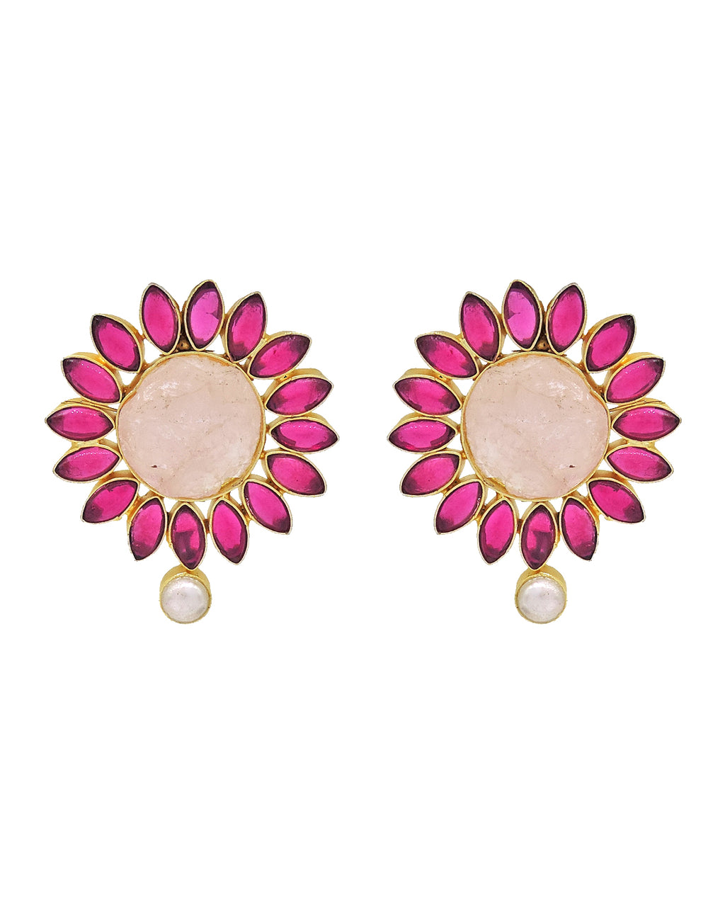 Floral Pearl Drop Earrings - Statement Earrings - Gold-Plated & Hypoallergenic - Made in India - Dubai Jewellery - Dori