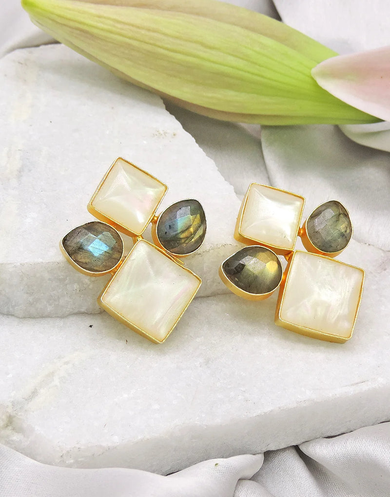 Labradorite & Pearl Earrings- Handcrafted Jewellery from Dori