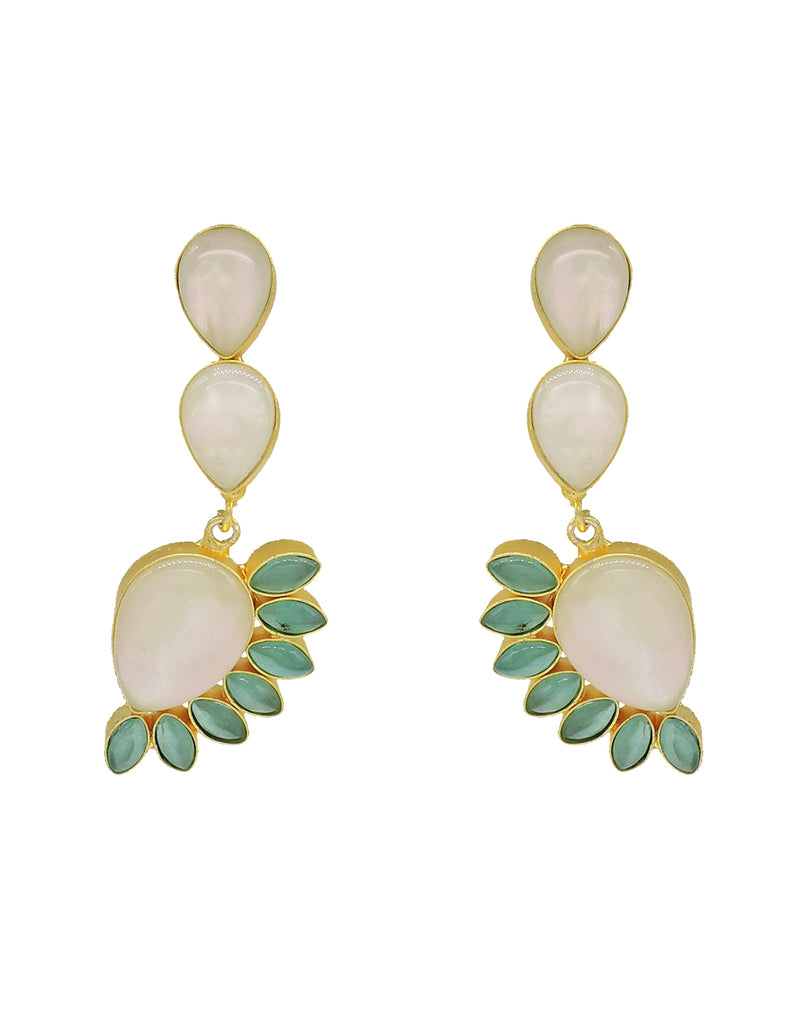 Floral Vine Earrings | Pink & Green - Statement Earrings - Gold-Plated & Hypoallergenic - Made in India - Dubai Jewellery - Dori