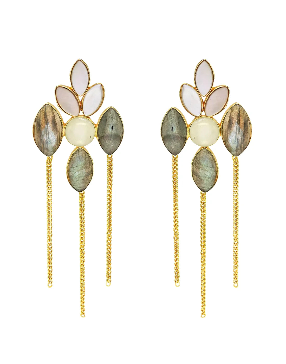 Labradorite & MOP Chain Earrings- Handcrafted Jewellery from Dori