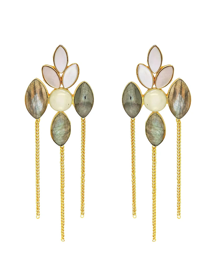 Labradorite & MOP Chain Earrings- Handcrafted Jewellery from Dori