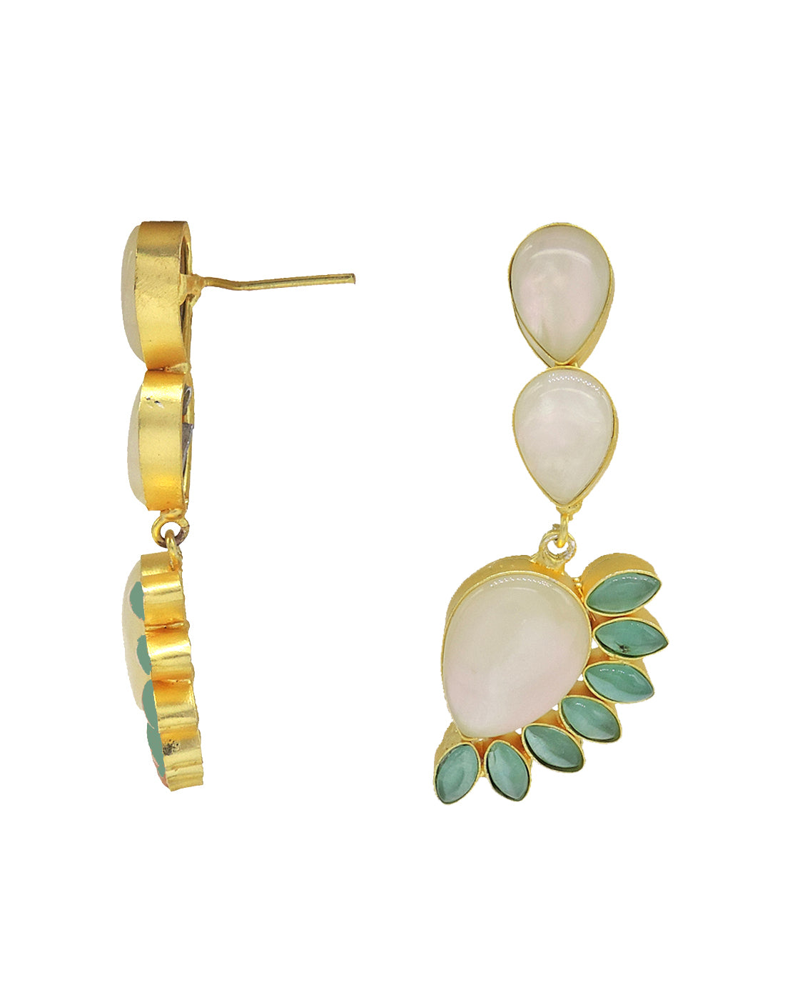 Floral Vine Earrings | Pink & Green - Statement Earrings - Gold-Plated & Hypoallergenic - Made in India - Dubai Jewellery - Dori