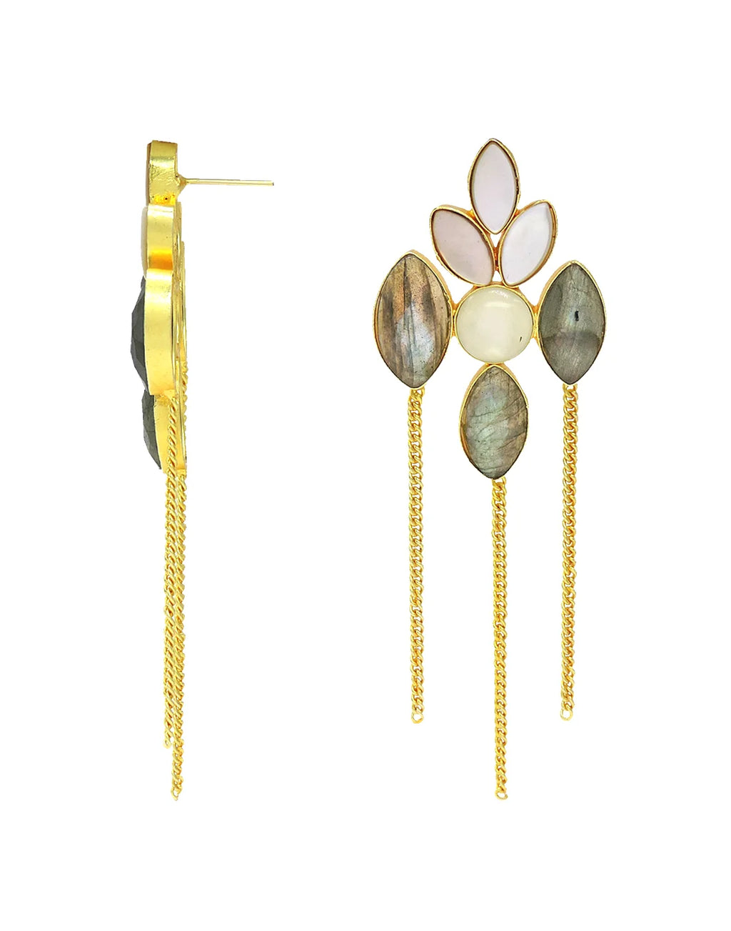 Labradorite & MOP Chain Earrings- Handcrafted Jewellery from Dori