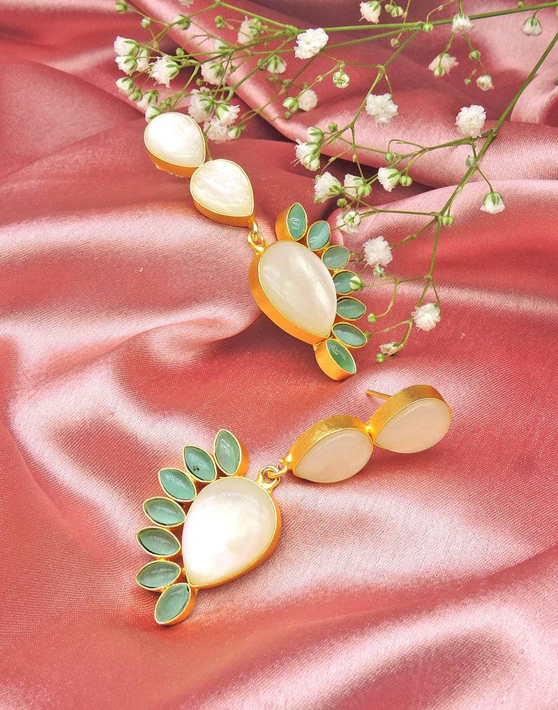 Floral Vine Earrings | Pink & Green - Statement Earrings - Gold-Plated & Hypoallergenic - Made in India - Dubai Jewellery - Dori