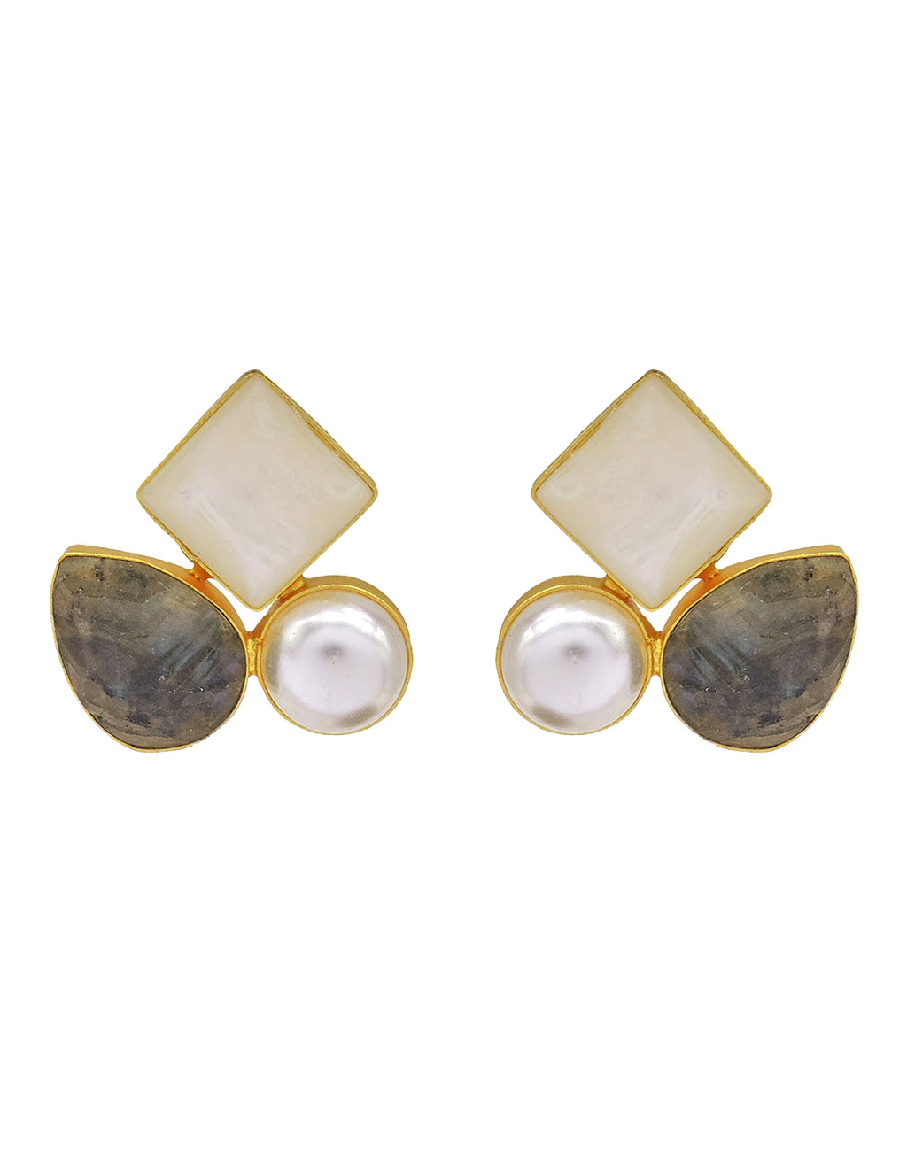 Labradorite Diamond Earrings - Statement Earrings - Gold-Plated & Hypoallergenic - Made in India - Dubai Jewellery - Dori