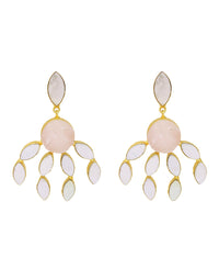 Curtain Earrings (Rose Quartz) - Statement Earrings - Gold-Plated & Hypoallergenic - Made in India - Dubai Jewellery - Dori