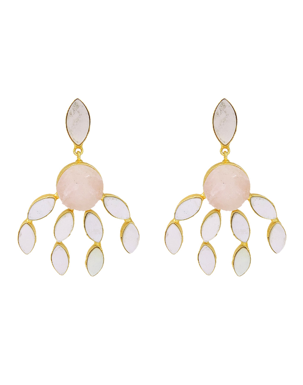 Curtain Earrings (Rose Quartz) - Statement Earrings - Gold-Plated & Hypoallergenic - Made in India - Dubai Jewellery - Dori