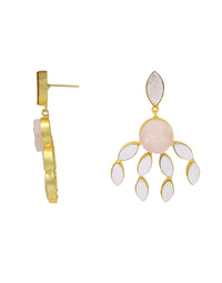 Curtain Earrings (Rose Quartz) - Statement Earrings - Gold-Plated & Hypoallergenic - Made in India - Dubai Jewellery - Dori