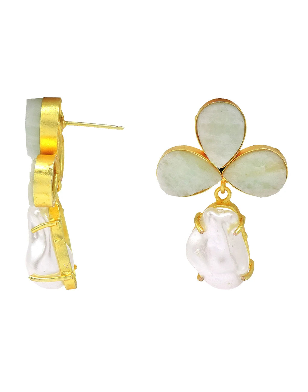Amazonite & Pearl Clover Earrings