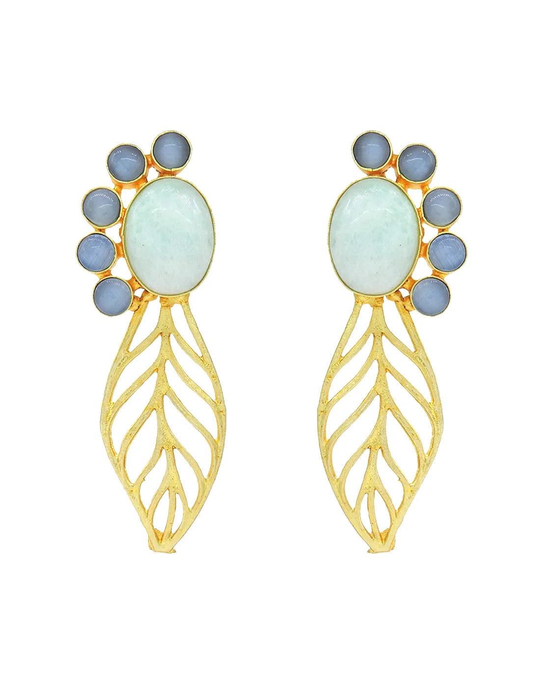 Glass & Pearl Leaf Earrings (Blue)
