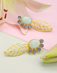 Glass & Pearl Leaf Earrings (Blue)- Handcrafted Jewellery from Dori