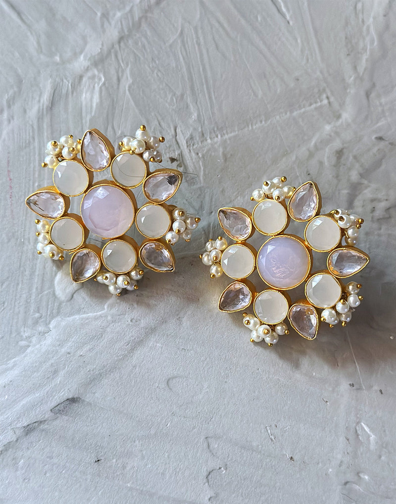 White Flower Earrings - Statement Earrings - Gold-Plated & Hypoallergenic Jewellery - Made in India - Dubai Jewellery - Dori