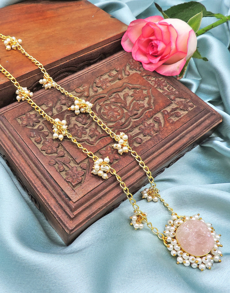 Bloom Necklace (Rose Quartz) - Statement Necklaces - Gold-Plated & Hypoallergenic Jewellery - Made in India - Dubai Jewellery - Dori