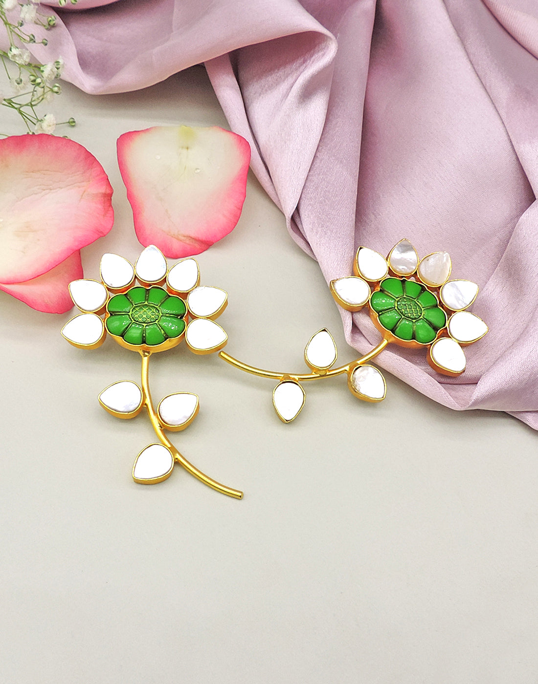 Flower Stem Earrings - Statement Earrings - Gold-Plated & Hypoallergenic - Made in India - Dubai Jewellery - Dori