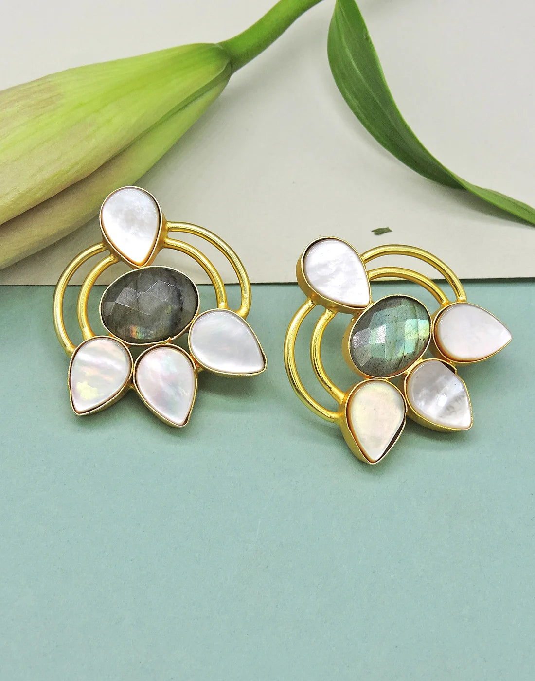 Labradorite & Shell Earrings- Handcrafted Jewellery from Dori