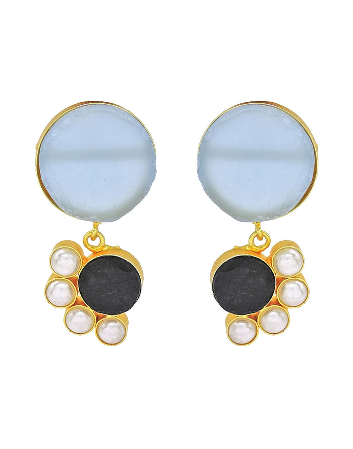 Blue Onyx & Quartz Earrings- Handcrafted Jewellery from Dori