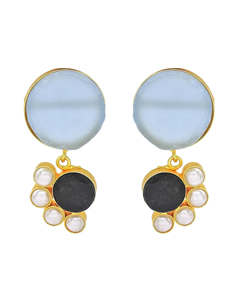 Blue Onyx & Quartz Earrings- Handcrafted Jewellery from Dori