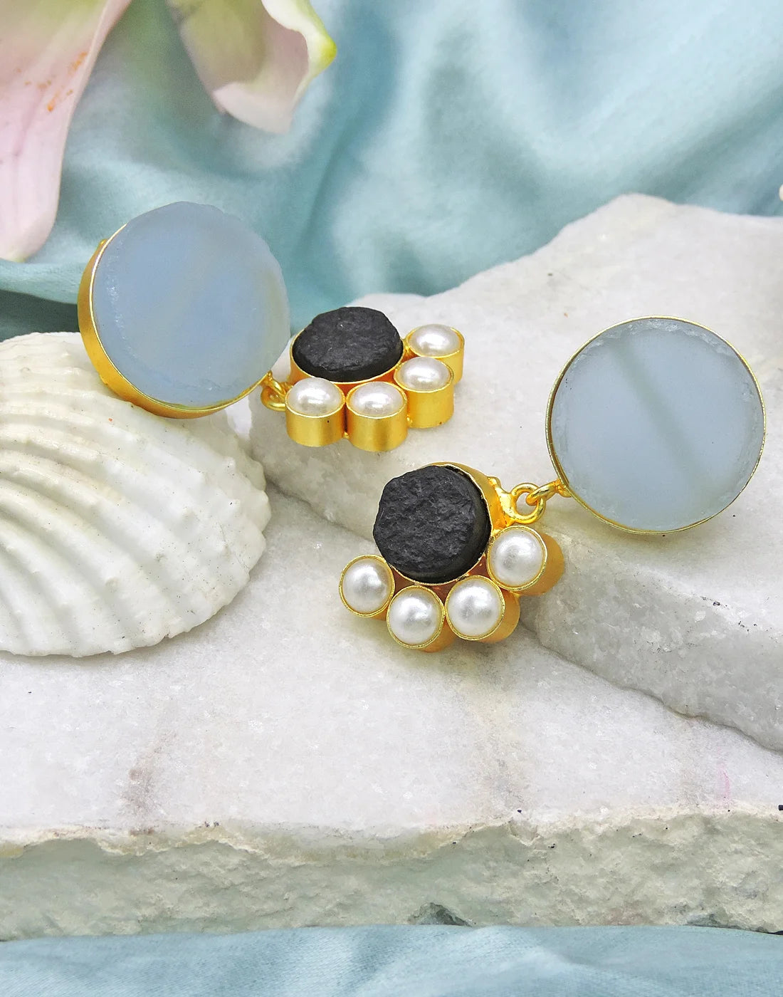 Blue Onyx & Quartz Earrings- Handcrafted Jewellery from Dori