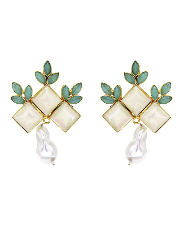 Flower Crown Earrings | Pink & Green- Handcrafted Jewellery from Dori