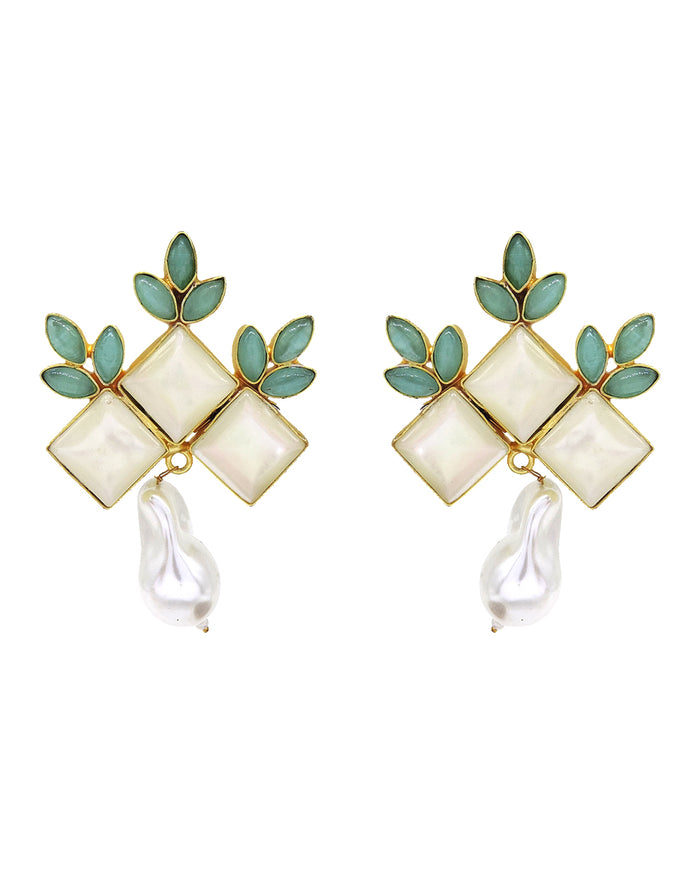 Flower Crown Earrings | Pink & Green- Handcrafted Jewellery from Dori