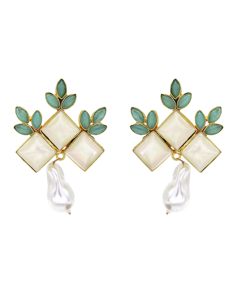 Flower Crown Earrings | Pink & Green- Handcrafted Jewellery from Dori