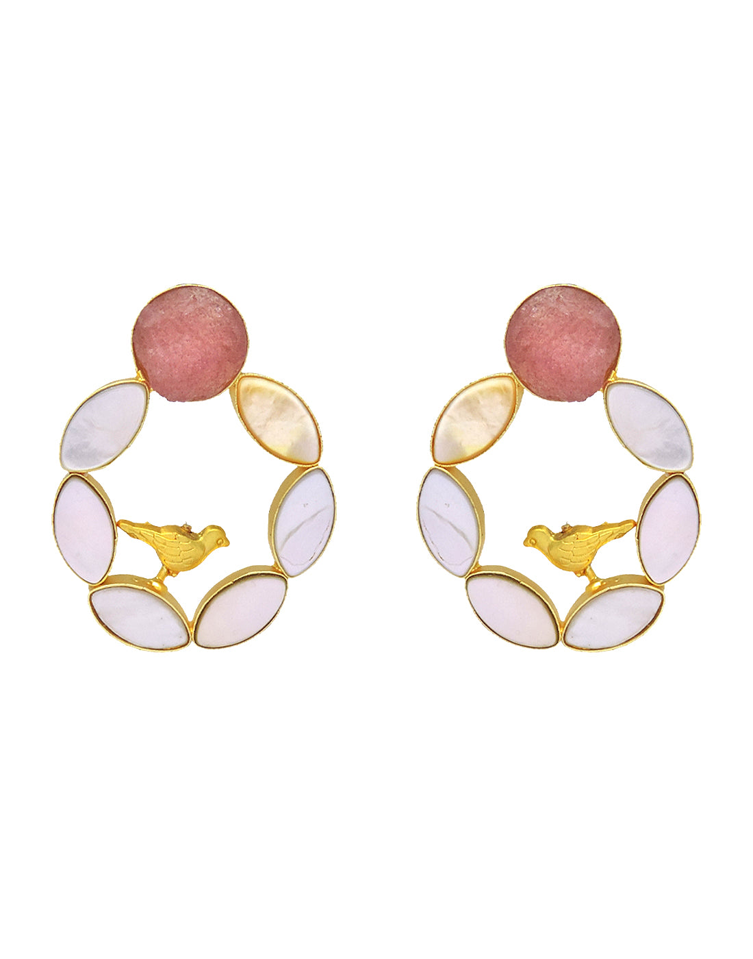 Pearl Cage Earrings (Quartz) - Statement Earrings - Gold-Plated & Hypoallergenic - Made in India - Dubai Jewellery - Dori