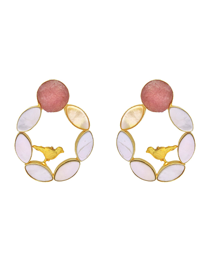 Pearl Cage Earrings (Quartz) - Statement Earrings - Gold-Plated & Hypoallergenic - Made in India - Dubai Jewellery - Dori