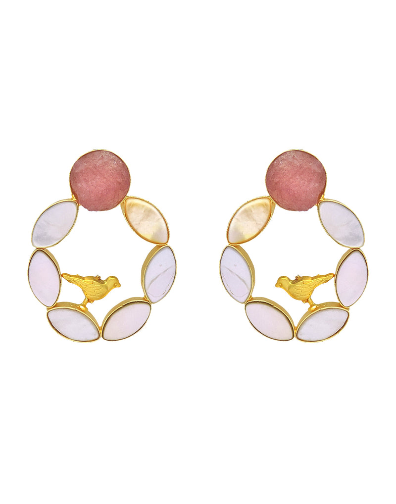 Pearl Cage Earrings (Quartz) - Statement Earrings - Gold-Plated & Hypoallergenic - Made in India - Dubai Jewellery - Dori