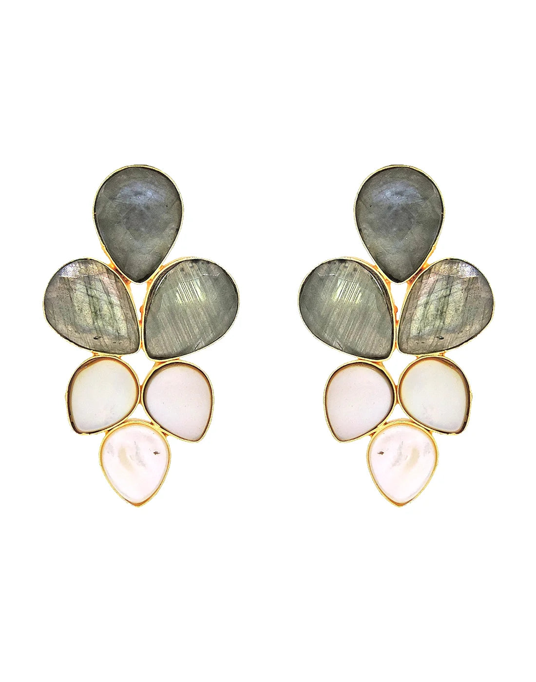 Labradorite & Shell Cluster Earrings- Handcrafted Jewellery from Dori