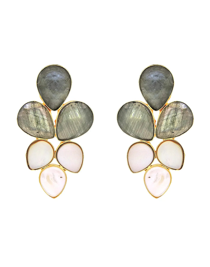 Labradorite & Shell Cluster Earrings- Handcrafted Jewellery from Dori