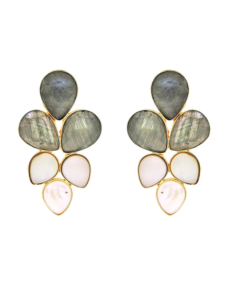 Labradorite & Shell Cluster Earrings- Handcrafted Jewellery from Dori