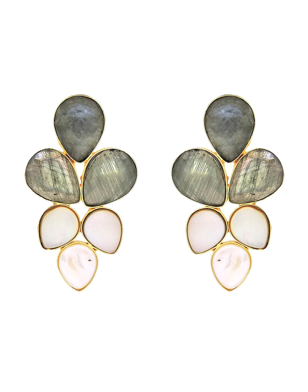 Labradorite & Shell Cluster Earrings- Handcrafted Jewellery from Dori