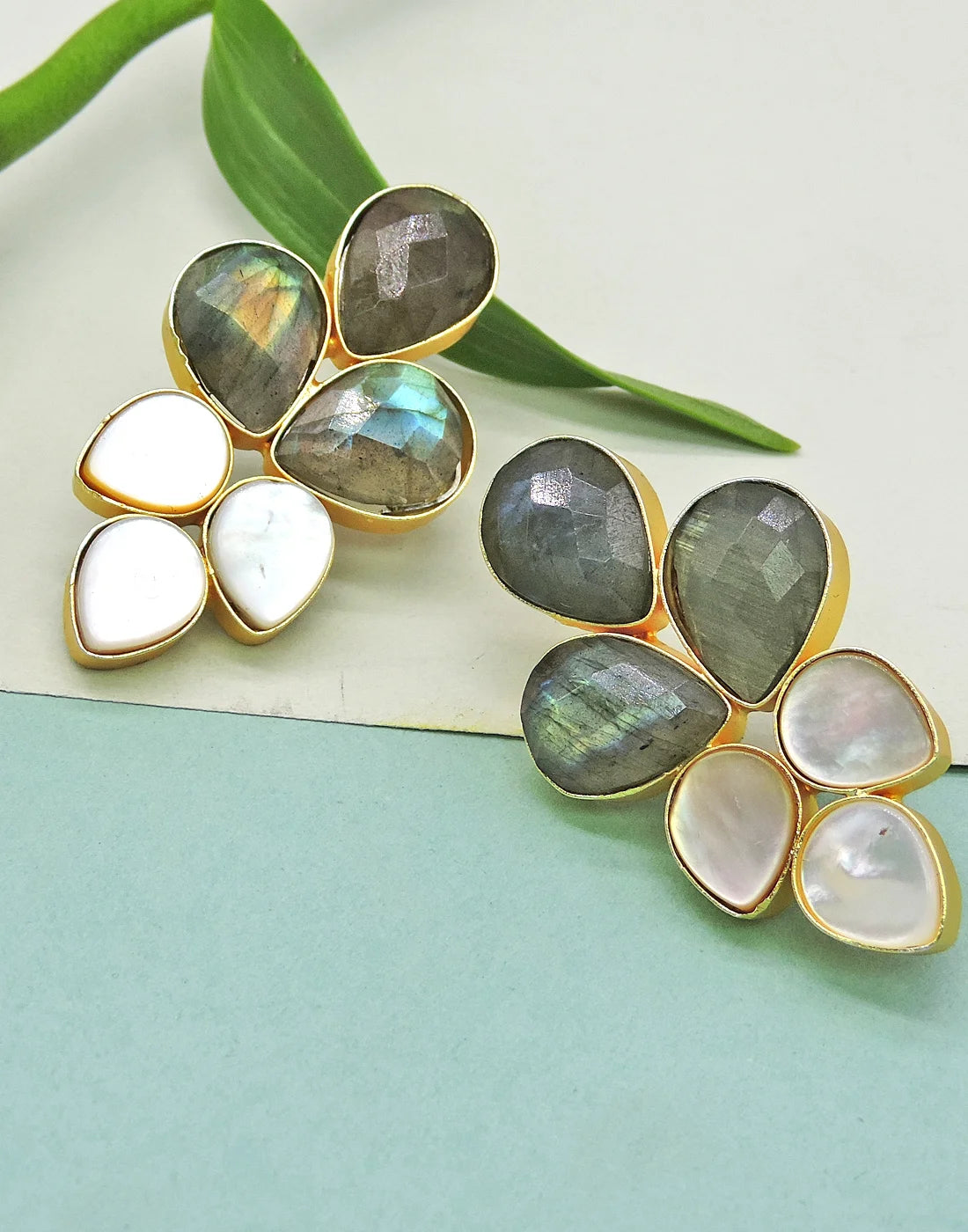 Labradorite & Shell Cluster Earrings- Handcrafted Jewellery from Dori