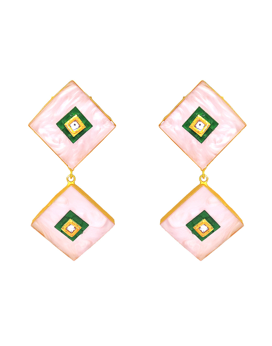 Pink Diamond Earrings - Statement Earrings - Gold-Plated & Hypoallergenic - Made in India - Dubai Jewellery - Dori