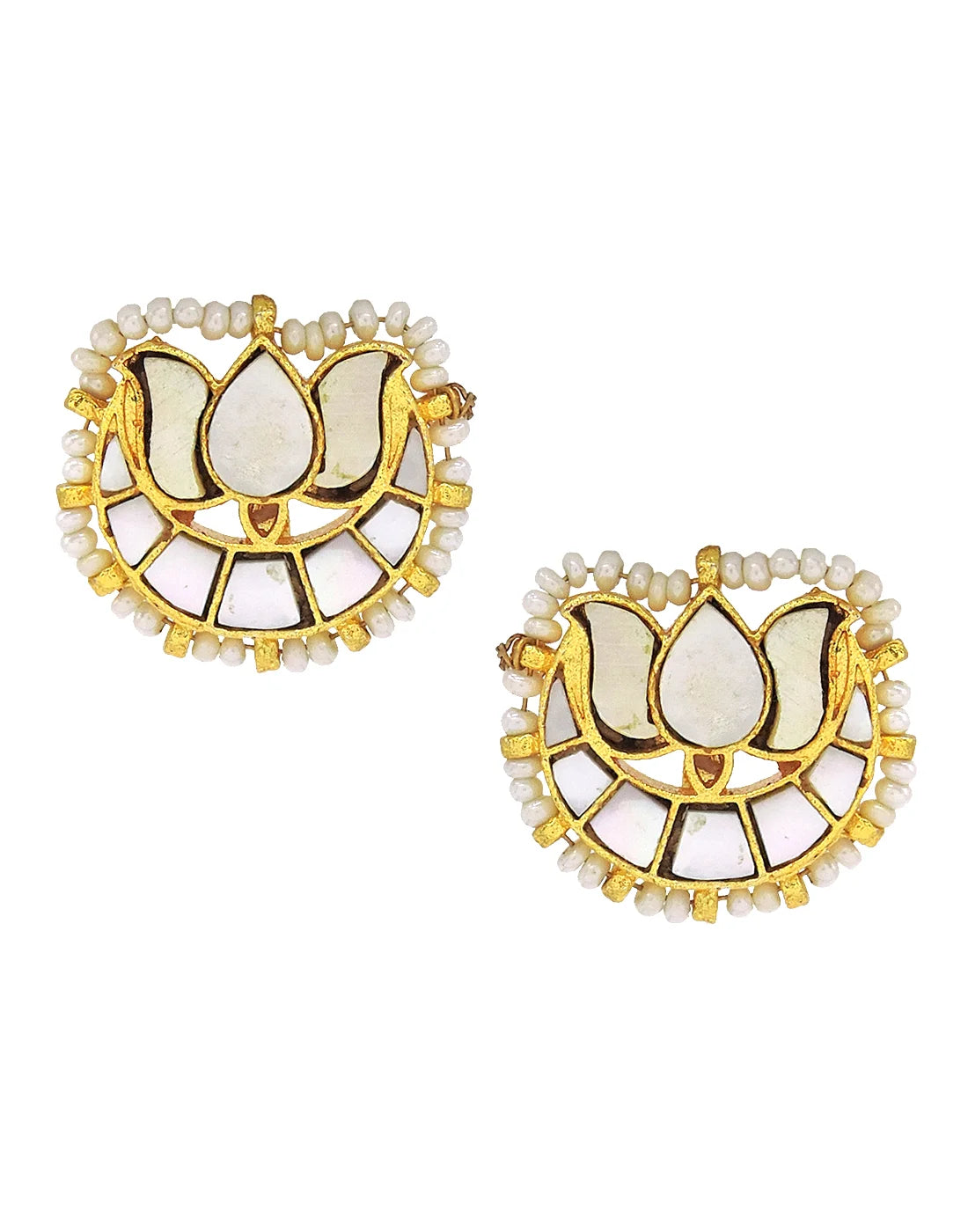 Pearl & Shell Lotus Cluster Earrings- Handcrafted Jewellery from Dori