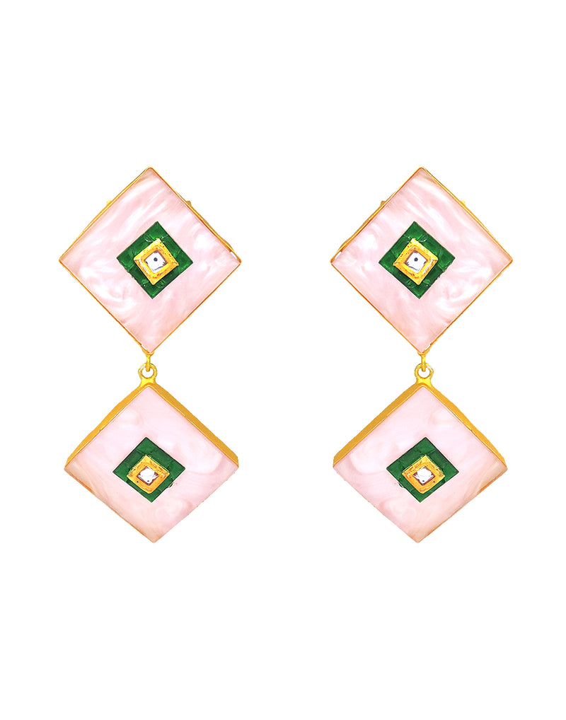 Pink Diamond Earrings - Statement Earrings - Gold-Plated & Hypoallergenic - Made in India - Dubai Jewellery - Dori