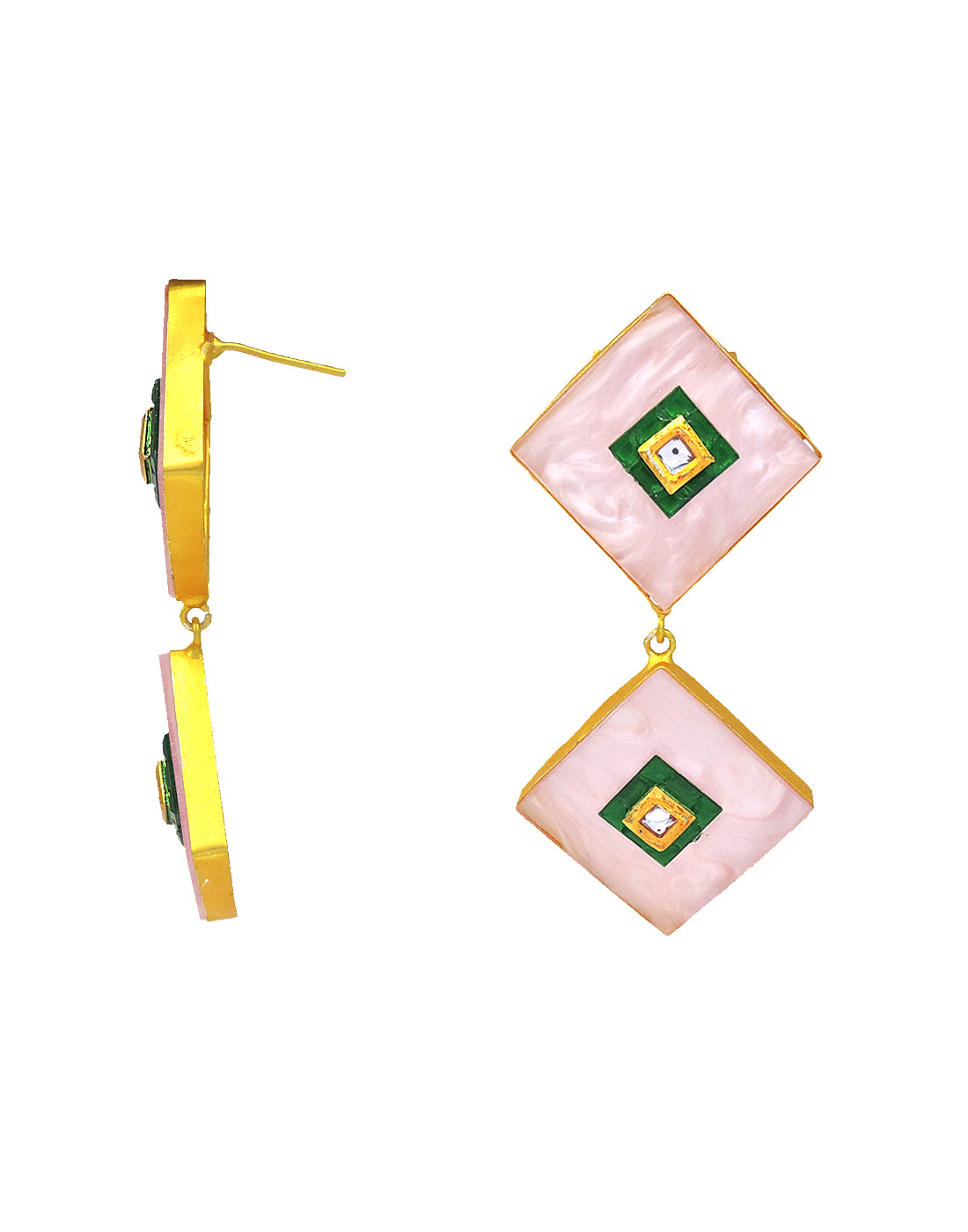 Pink Diamond Earrings - Statement Earrings - Gold-Plated & Hypoallergenic - Made in India - Dubai Jewellery - Dori