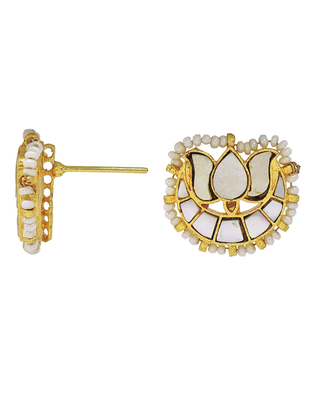 Pearl & Shell Lotus Cluster Earrings