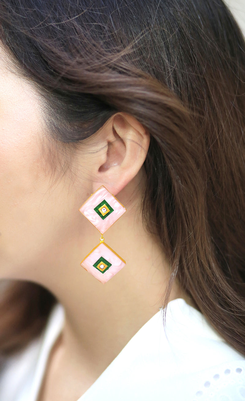 Pink Diamond Earrings - Statement Earrings - Gold-Plated & Hypoallergenic - Made in India - Dubai Jewellery - Dori