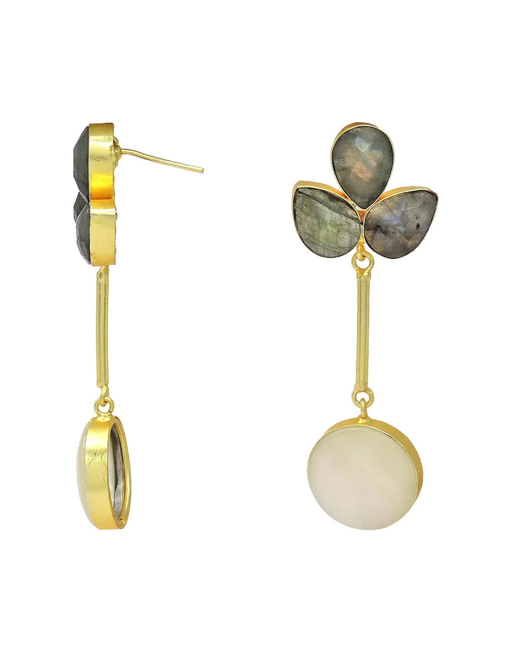 Labradorite & Pearl Drop Earrings- Handcrafted Jewellery from Dori