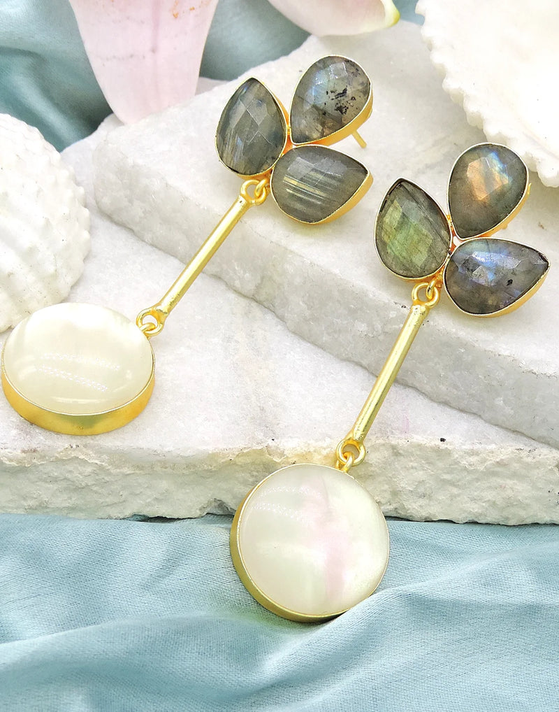 Labradorite & Pearl Drop Earrings- Handcrafted Jewellery from Dori