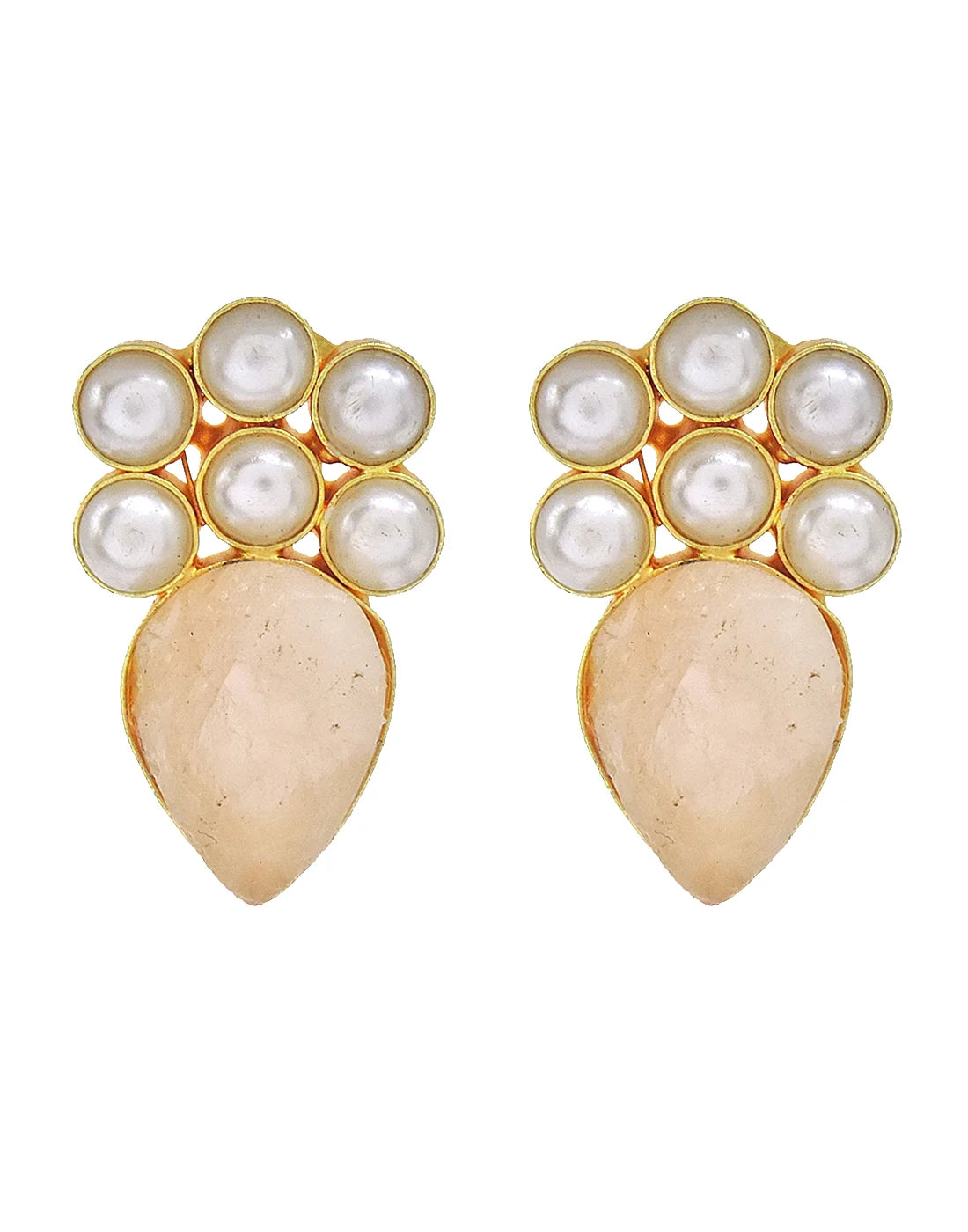 Rose Quartz & Pearl Cluster Earrings- Handcrafted Jewellery from Dori