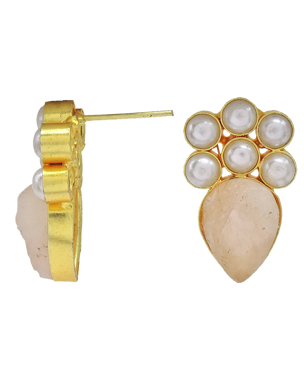 Rose Quartz & Pearl Cluster Earrings