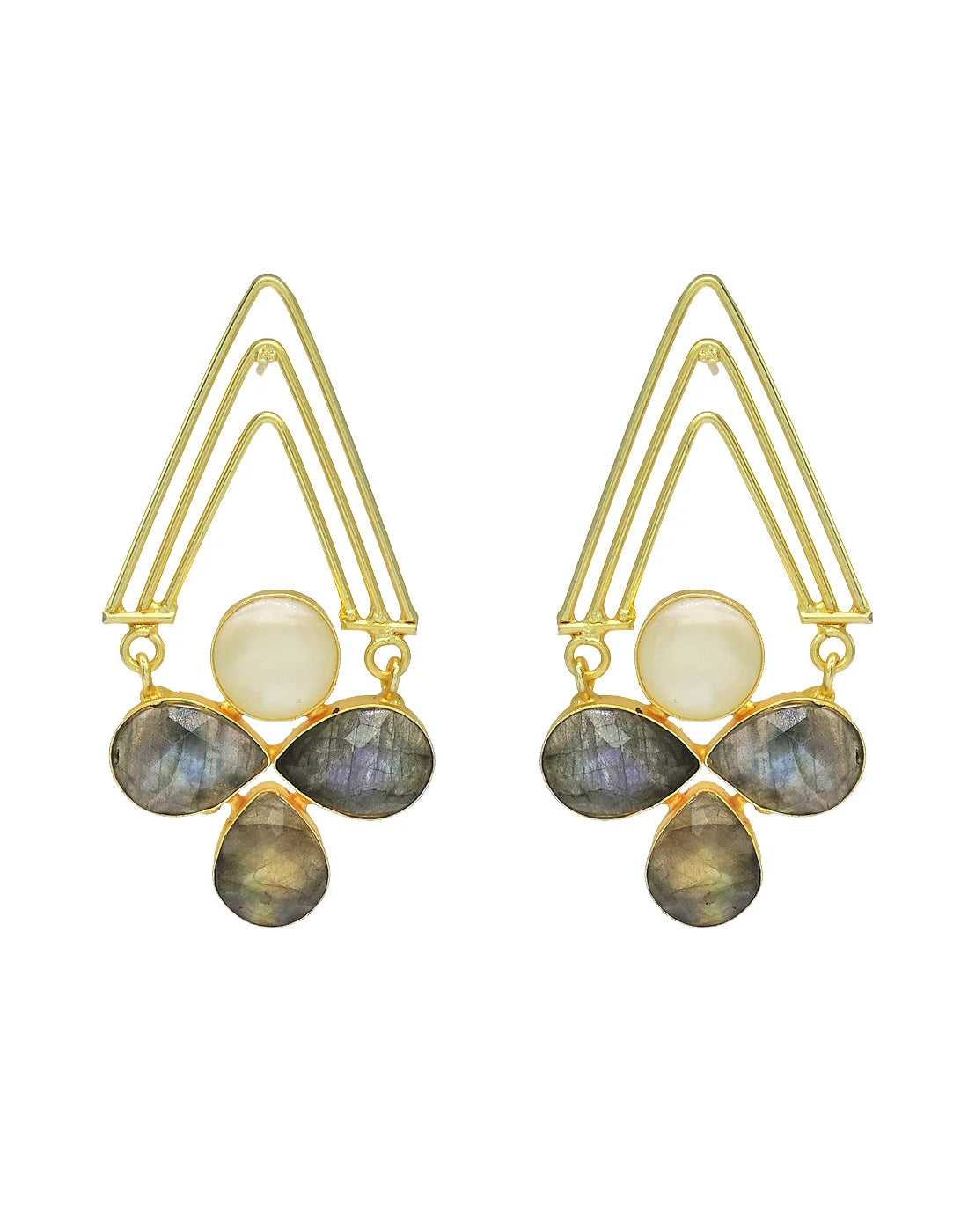 Labradorite & MOP Statement Earrings- Handcrafted Jewellery from Dori