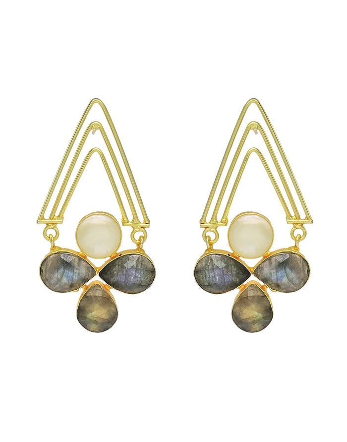 Labradorite & MOP Statement Earrings- Handcrafted Jewellery from Dori