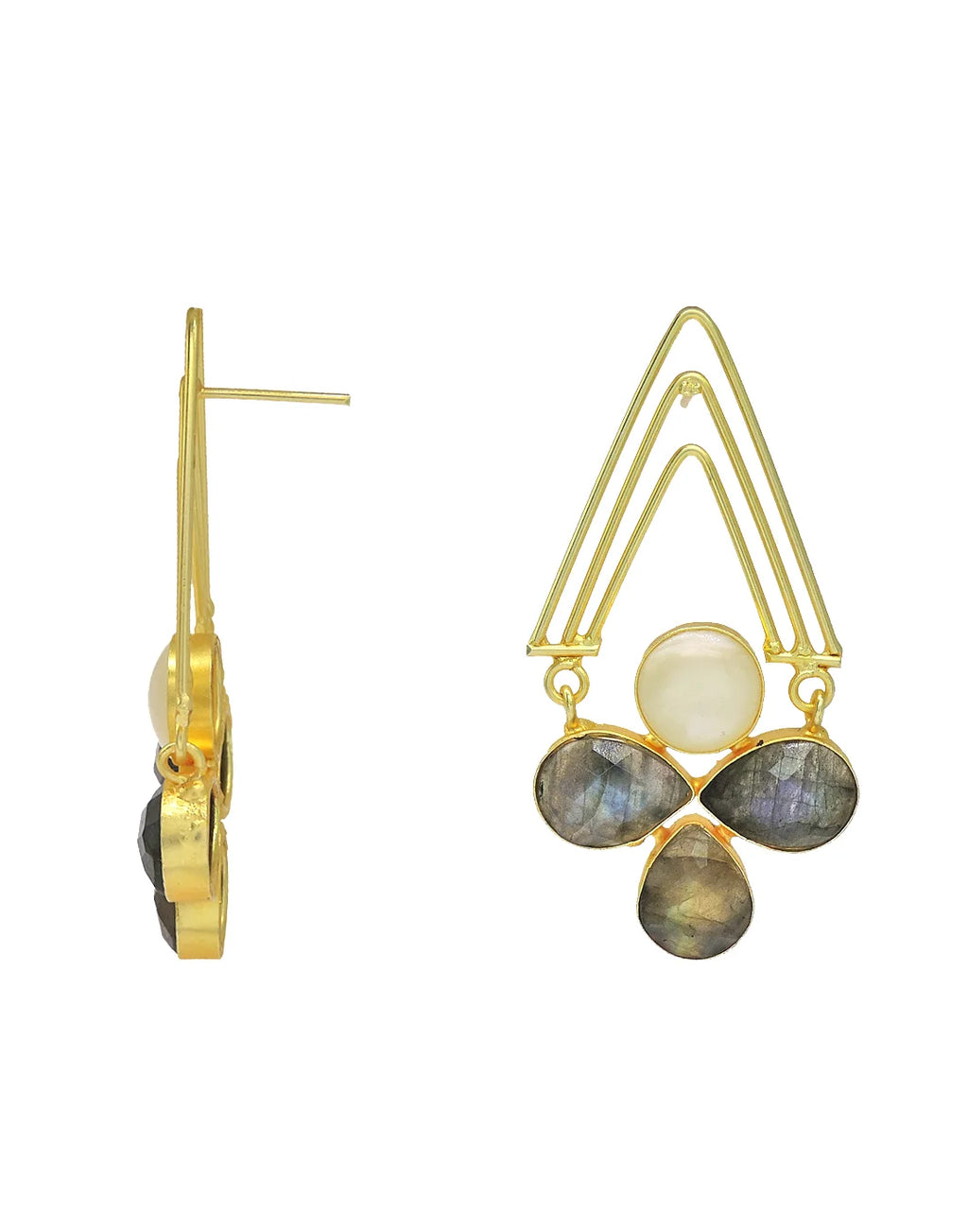 Labradorite & MOP Statement Earrings- Handcrafted Jewellery from Dori