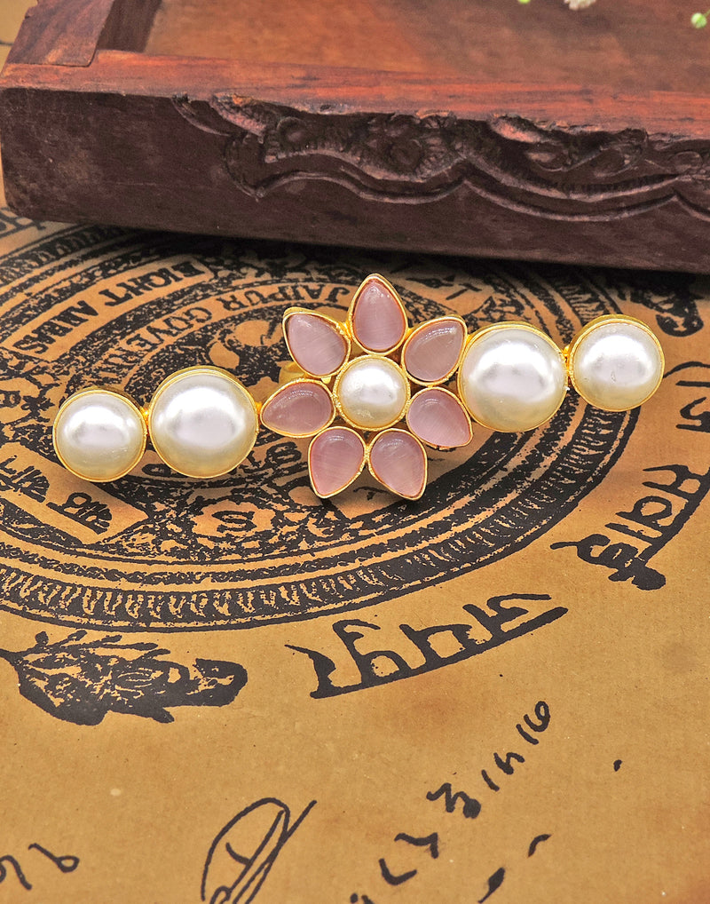Floral Jewel Ring | Peach & Pink - Statement Rings - Gold-Plated & Hypoallergenic Jewellery - Made in India - Dubai Jewellery - Dori